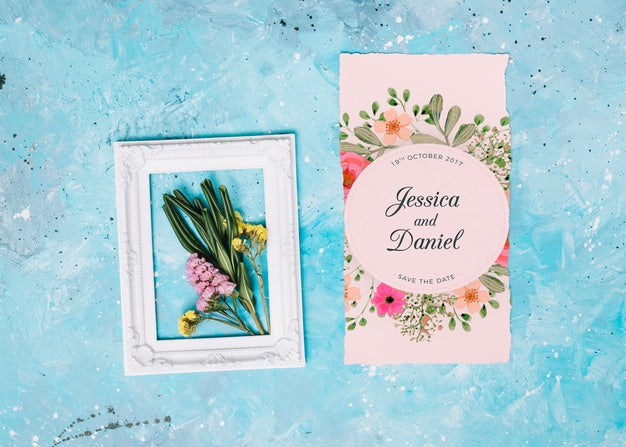 Free Wedding Invitation Mockup With Floral Concept Psd