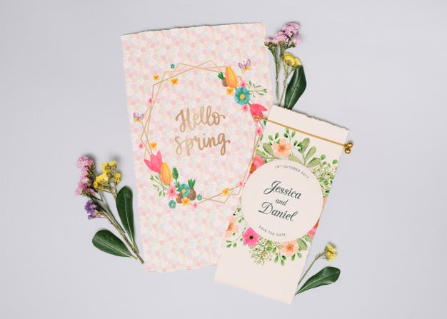 Free Wedding Invitation Mockup With Floral Concept Psd