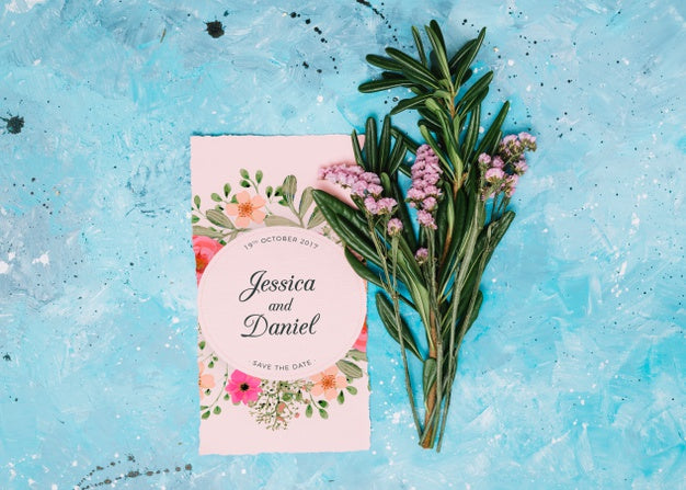 Free Wedding Invitation Mockup With Floral Concept Psd