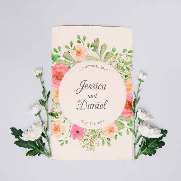 Free Wedding Invitation Mockup With Floral Concept Psd