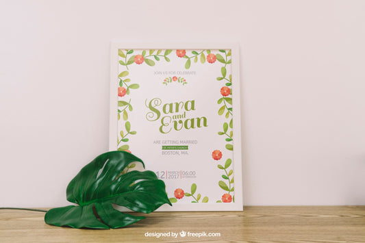 Free Wedding Invitation Mockup With Leaf Psd