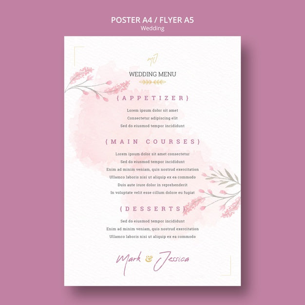 Free Wedding Menu Poster Mock-Up Psd