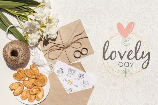 Free Wedding Paper Envelope Arrangement With Lettering Psd