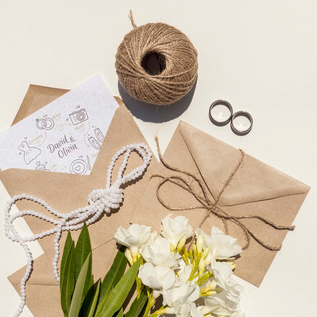 Free Wedding Paper Envelope With Flowers And Rings Psd