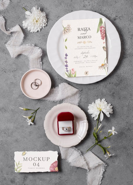 Free Wedding Still Life Mockup With Invitation Design Psd