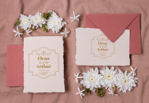 Free Wedding Still Life Mockup With Invitation Design Psd