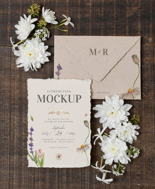 Free Wedding Still Life Mockup With Invitation Design Psd