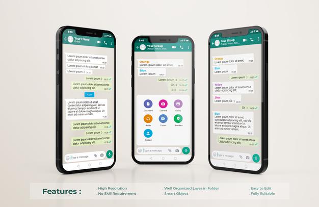 Free Whatsapp Interface Template On Mobile Phone Mockup Psd