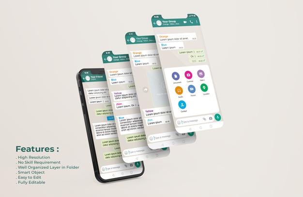 Free Whatsapp Messenger Template On Mobile Phone And Ui Ux App Presentation Mockup Psd