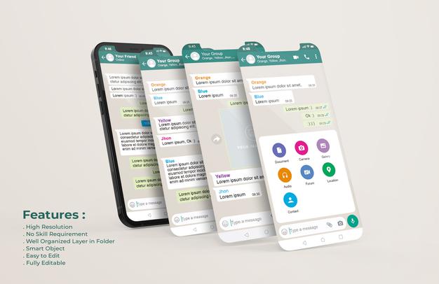 Free Whatsapp Messenger Template On Mobile Phone And Ui Ux App Presentation Mockup Psd