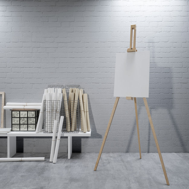 Free White Canvas On A Easel At The Art Room Psd