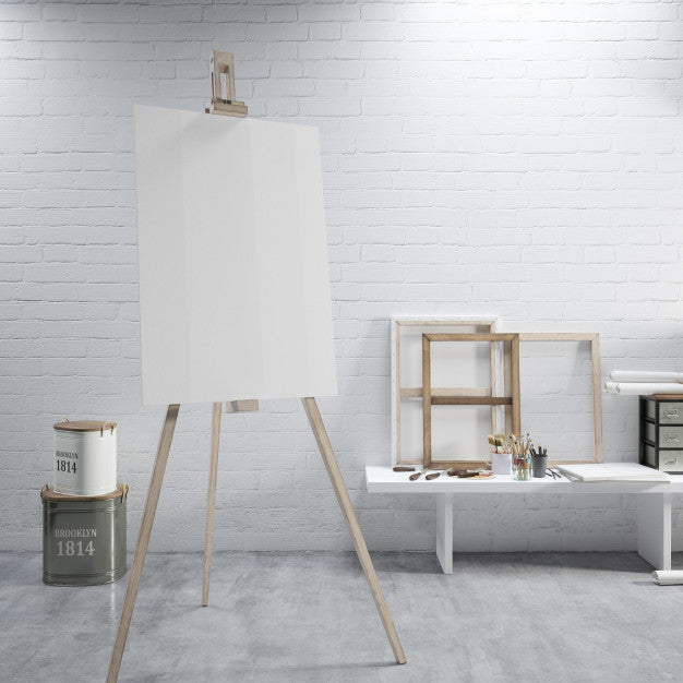 Free White Canvas On A Easel At The Art Room Psd