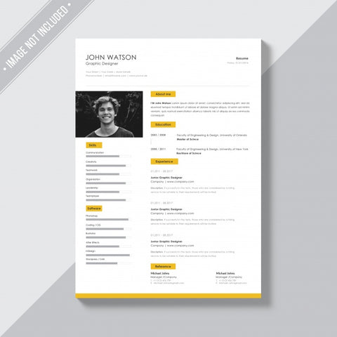 Free White Cv Template With Yellow Details Psd