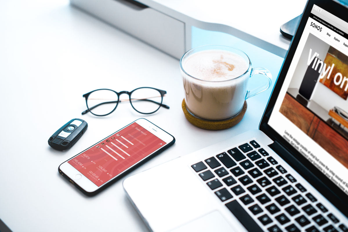 Free White iPhone 7 Mockup on Home Office Table