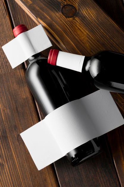 Free Wine Bottle Label Mock Up Top View Psd