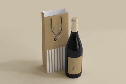 Free Wine Bottle Mockup With Bag Psd