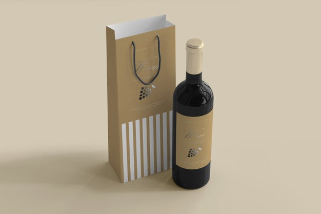 Free Wine Bottle Mockup With Bag Psd