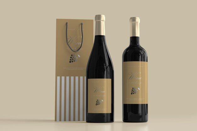 Free Wine Bottle Mockup With Bag Psd