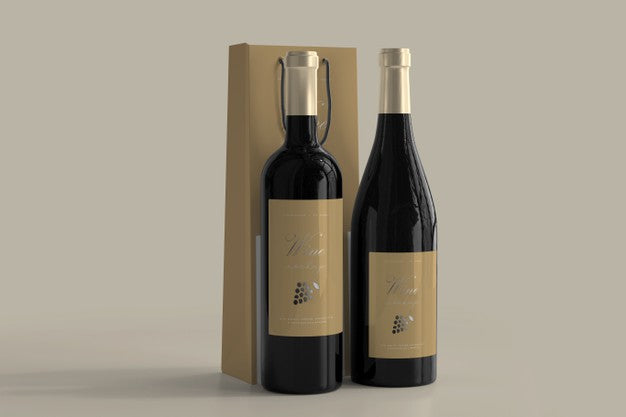 Free Wine Bottle Mockup With Bag Psd