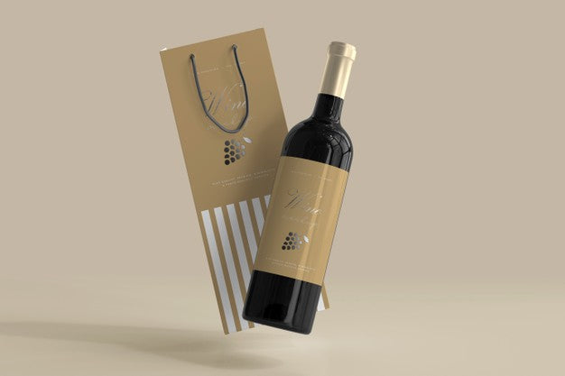 Free Wine Bottle Mockup With Bag Psd