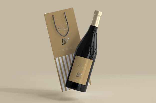 Free Wine Bottle Mockup With Bag Psd