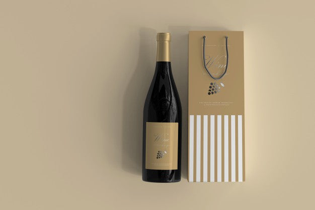 Free Wine Bottle Mockup With Bag Psd