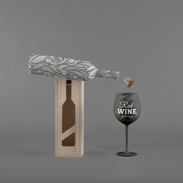 Free Wine Bottle Mockup With Box And Glass Psd