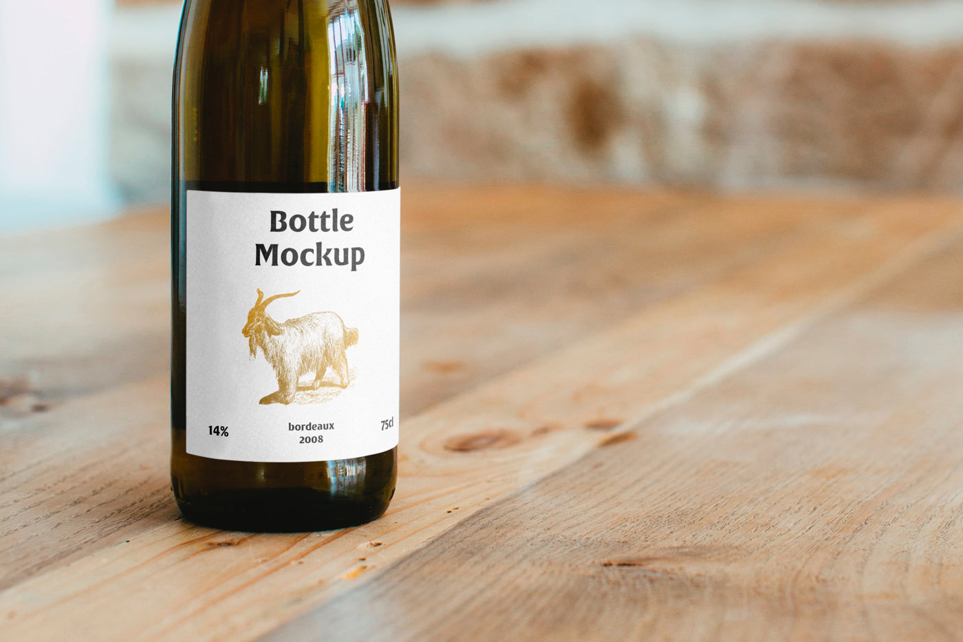 Free Wine Bottle On Table Mockup