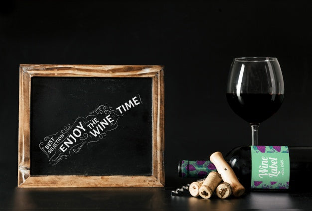 Free Wine Mockup With Slate And Glass Psd