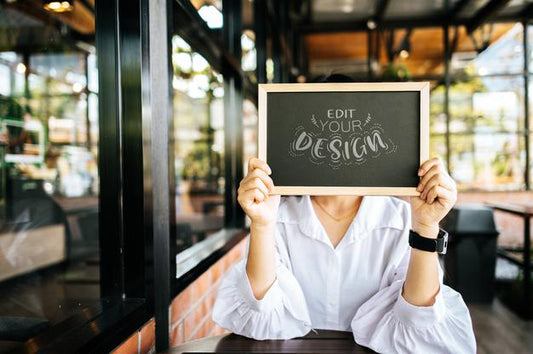 Free Woman Hand Holding Chalkboard Psd Mockup Psd