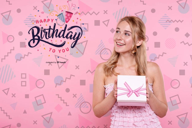 Free Woman Holding Birthday Box Psd