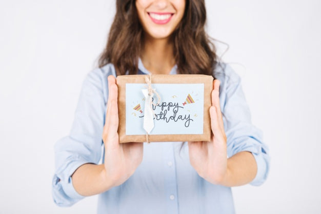 Free Woman Holding Present Box Psd