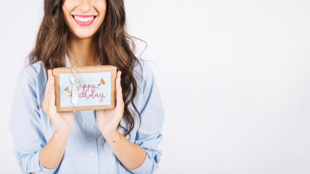 Free Woman Holding Present Box Psd