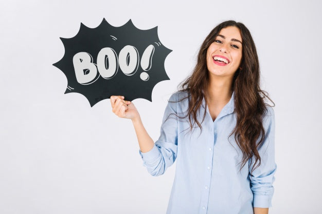 Free Woman Holding Speech Bubble Slate Psd