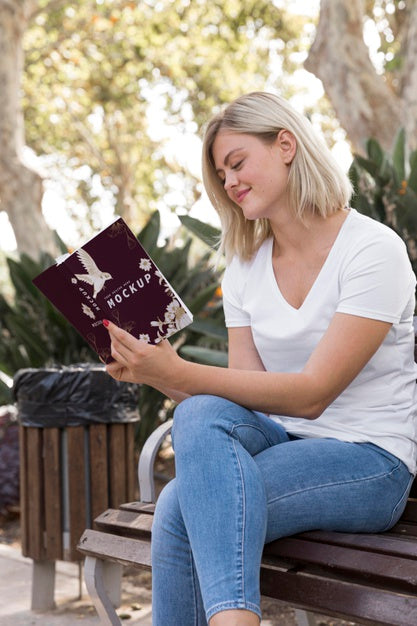 Free Woman On Street Reading Book Psd