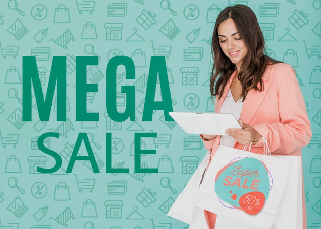 Free Woman Shopping On Mega Sales Camapaign Psd