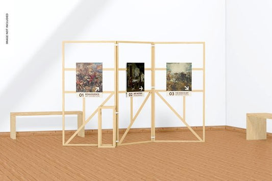 Free Wood Gallery Exhibition Display Mockup, Perspective Psd