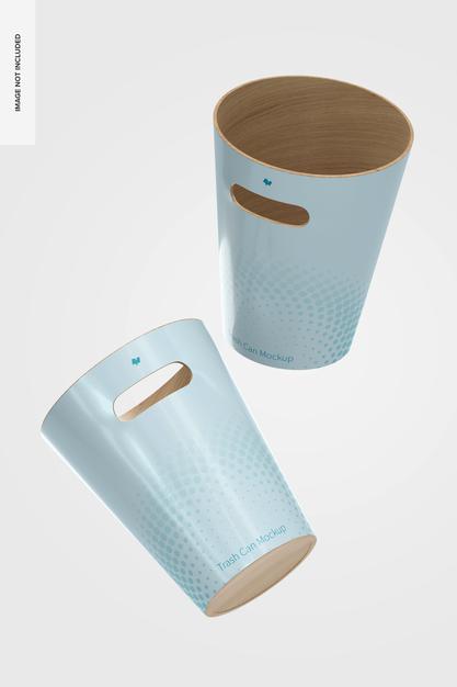 Free Wood Trash Cans Mockup, Floating Psd