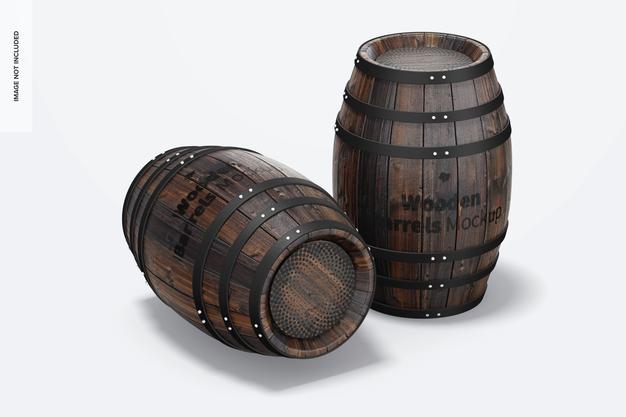 Free Wooden Barrels Mockup, Front View Psd