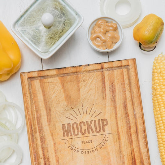 Free Wooden Board Healthy Food Mock-Up Psd