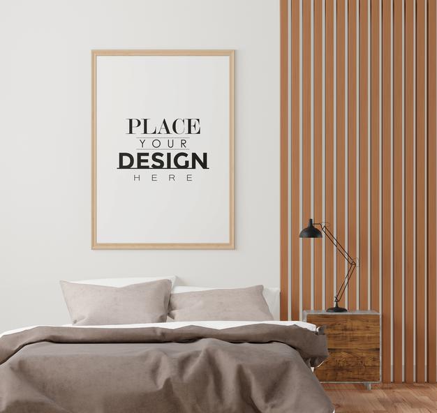 Free Wooden Frame Mockup Interior In A Bed Room Psd