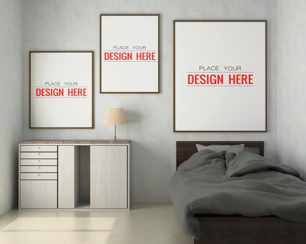 Free Wooden Frame Mockup Interior In A Bed Room Psd