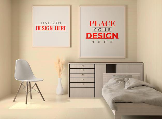 Free Wooden Frame Mockup Interior In A Bed Room Psd