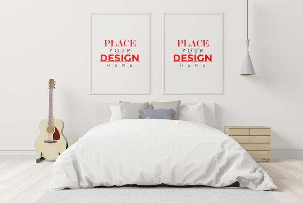 Free Wooden Frame Mockup Interior In A Bed Room Psd