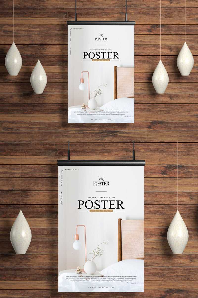 Free Wooden Interior Hanging Poster Mockup Psd