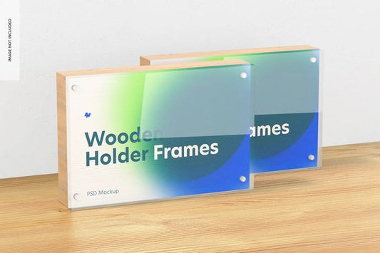 Free Wooden Label Holder Frames Mockup Psd