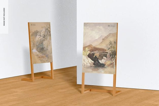 Free Wooden Leaned Exhibition Display Mockup Psd
