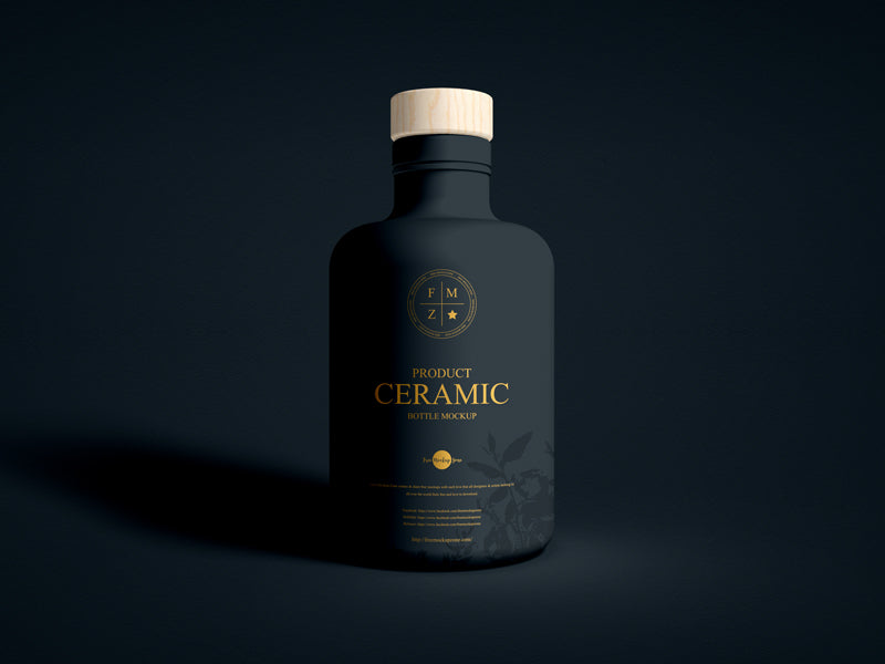 Free Wooden Lid Product Ceramic Bottle Mockup Psd