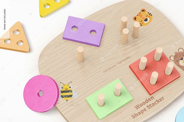 Free Wooden Shape Stacker Mockup, Falling Psd