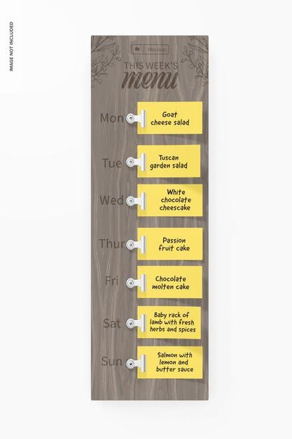 Free Wooden Weekly Menu Mockup, Front View Psd